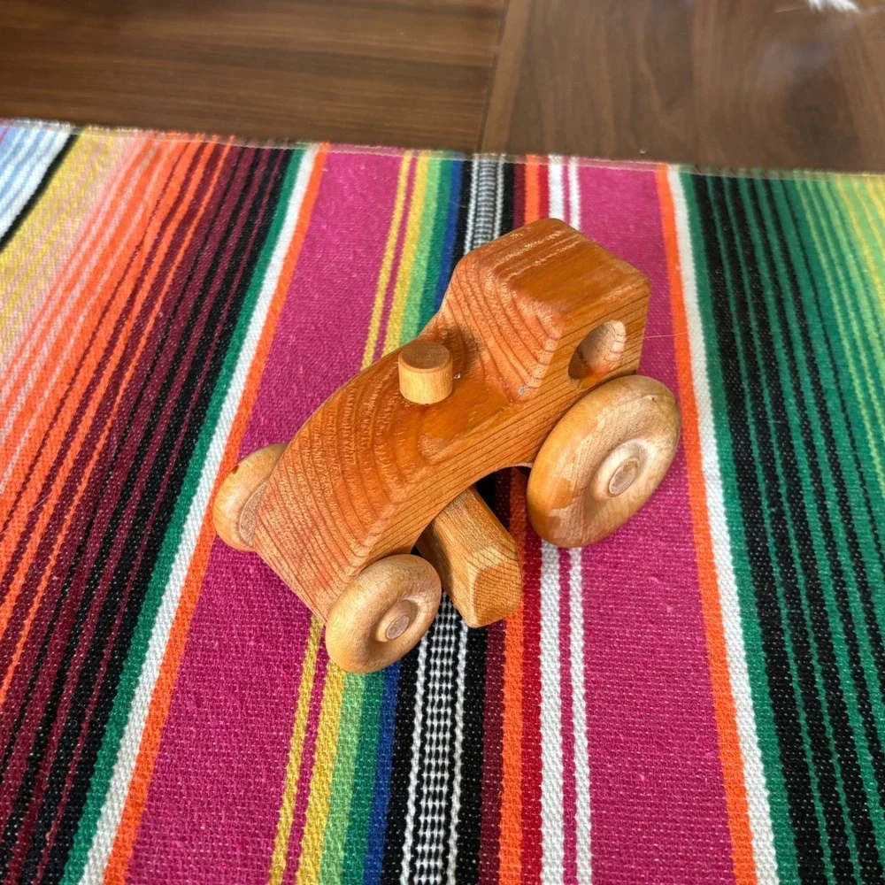 Vintage Handmade Wooden Toy Set Tractor and Car Natural Wood Montessori Decor